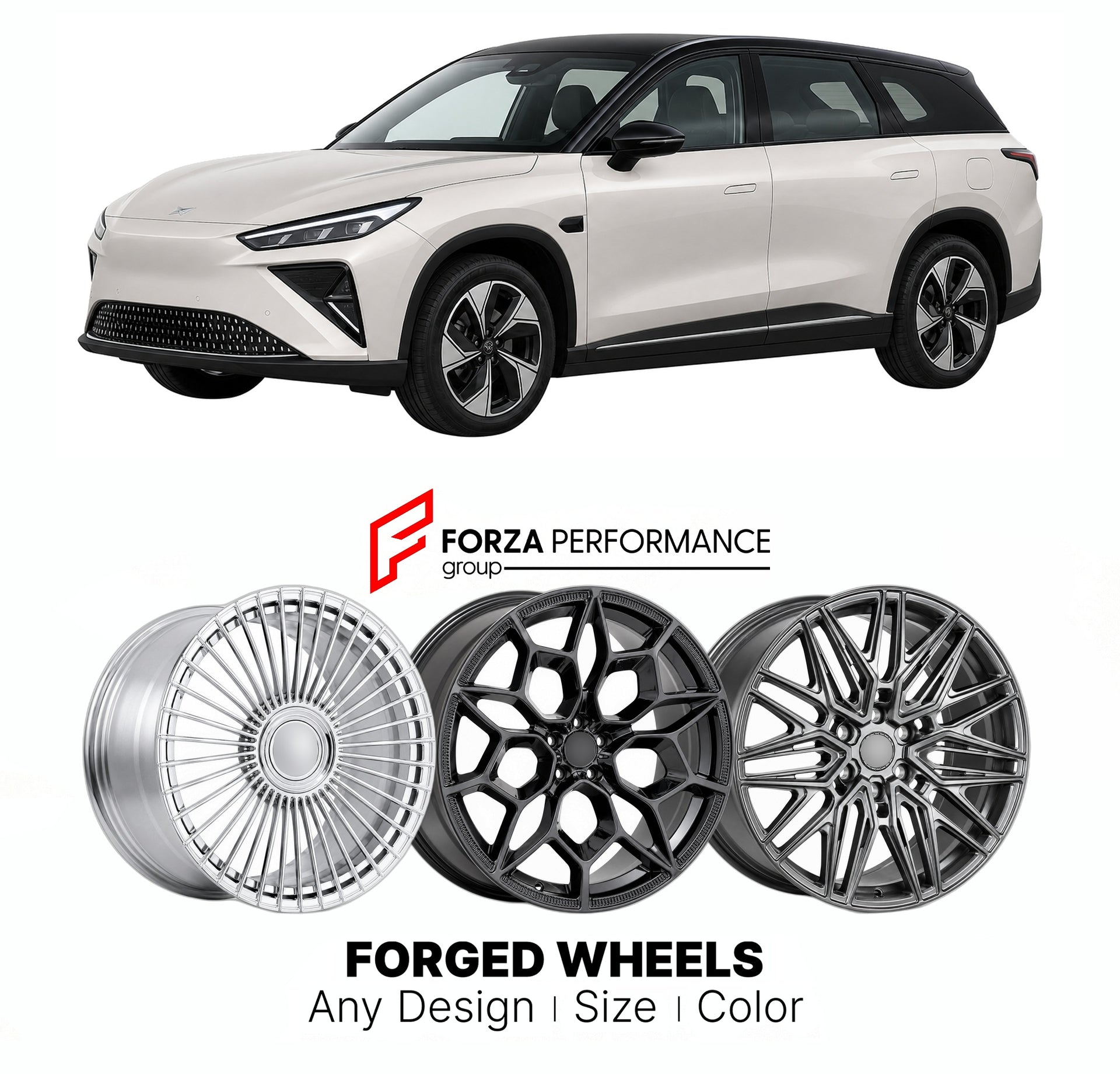 Custom forged wheels for Neta L 2024+. Made-to-order monoblock, 2-piece and 3-piece wheels in custom sizes, offsets, colors and finishes with guaranteed vehicle fitment.

We manufacture premium quality forged wheels rims for Neta L 2024+ in any design, size, color.

THIS WHEEL DESIGN CAN BE CUSTOM-MADE FOR YOUR CAR IN ANY SIZE AND COLOR OPTIONS
Available in monoblock, 2-piece, 3-piece, duoblock, beadlock
3D wheel renderings are provided according to the exact dimensions and specifications requested by the c