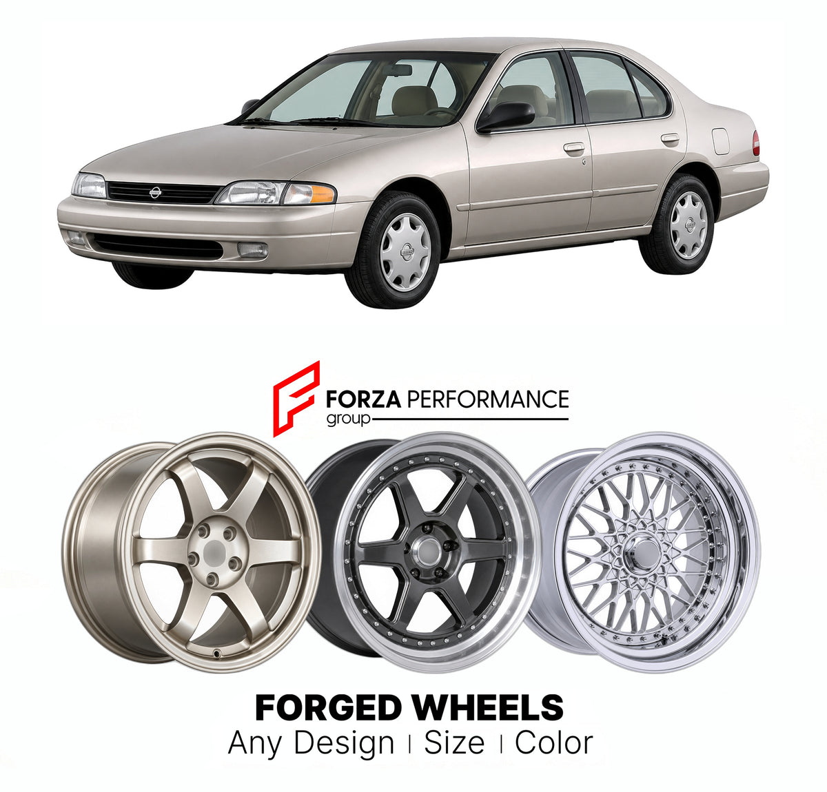 CUSTOM CLASSIC VINTAGE RESTOMOD RETRO OLD SCHOOL FORGED WHEELS RIMS for NISSAN ALTIMA L30 1997 - 2001

Custom forged wheels for Nissan Altima L30 1997 - 2001. Classic, vintage, restomod and retro JDM wheel designs made to order in custom sizes, offsets, colors and finishes with guaranteed fitment.

We manufacture premium quality forged wheels rims for Nissan Altima L30 1997 - 2001 in any design, size, color.

JDM WHEEL DESIGNS: our Japanese collection for sports cars and coupes includes designs inspired by 