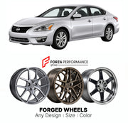 FORGED WHEELS RIMS for NISSAN ALTIMA L33 2012 - 2015

Custom forged wheels for Nissan Altima L33 2012 - 2015. Made-to-order monoblock, 2-piece and 3-piece rims in custom sizes, offsets, colors and finishes with guaranteed fitment.

We manufacture premium quality forged wheels rims for Nissan Altima L33 2012 - 2015 in any design, size, color.

JDM WHEEL DESIGNS: our Japanese collection for sports cars and coupes includes designs inspired by Rays Volk Racing, XXR, SSR, Enkei, Cosmis Racing, Rota, Liberty Walk