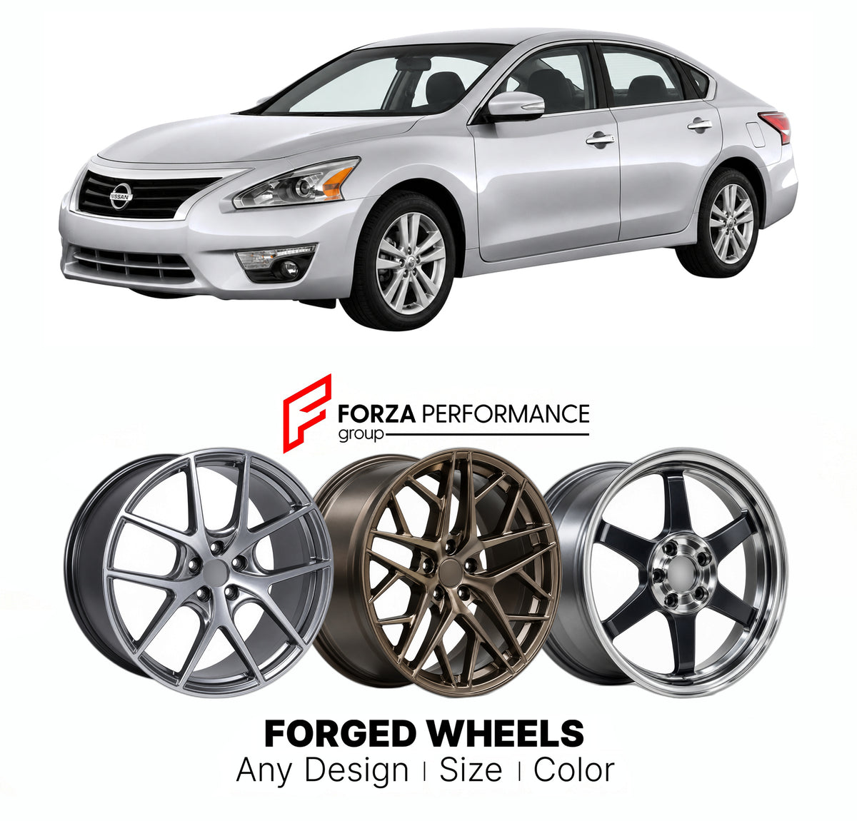 FORGED WHEELS RIMS for NISSAN ALTIMA L33 2012 - 2015

Custom forged wheels for Nissan Altima L33 2012 - 2015. Made-to-order monoblock, 2-piece and 3-piece rims in custom sizes, offsets, colors and finishes with guaranteed fitment.

We manufacture premium quality forged wheels rims for Nissan Altima L33 2012 - 2015 in any design, size, color.

JDM WHEEL DESIGNS: our Japanese collection for sports cars and coupes includes designs inspired by Rays Volk Racing, XXR, SSR, Enkei, Cosmis Racing, Rota, Liberty Walk