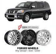 FORGED WHEELS RIMS for NISSAN ARMADA TA60 2003 - 2007

Custom forged wheels for Nissan Armada TA60 2003 - 2007. Made-to-order monoblock, 2-piece and 3-piece rims in custom sizes, offsets, colors and finishes with guaranteed fitment.

We manufacture premium quality forged wheels rims for Nissan Armada TA60 2003 - 2007 in any design, size, color.

JDM WHEEL DESIGNS: our Japanese collection for SUVs and pickups includes designs inspired by Bradley V, Method Race Wheels, Forgiato, Kuhl Racing, Mugen, TRD, Rota,