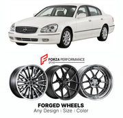 FORGED WHEELS RIMS for NISSAN CIMA F50 2001 - 2010

Custom forged wheels for Nissan Cima F50 2001 - 2010. Made-to-order monoblock, 2-piece and 3-piece rims in custom sizes, offsets, colors and finishes with guaranteed fitment.

We manufacture premium quality forged wheels rims for Nissan Cima F50 2001 - 2010 in any design, size, color.

JDM WHEEL DESIGNS: our Japanese collection for sedans and wagons includes designs inspired by Weds Kranze, Wald, Leon Hardiritt, Vossen, Kuhl Racing, Aimgain, Work Wheels, T
