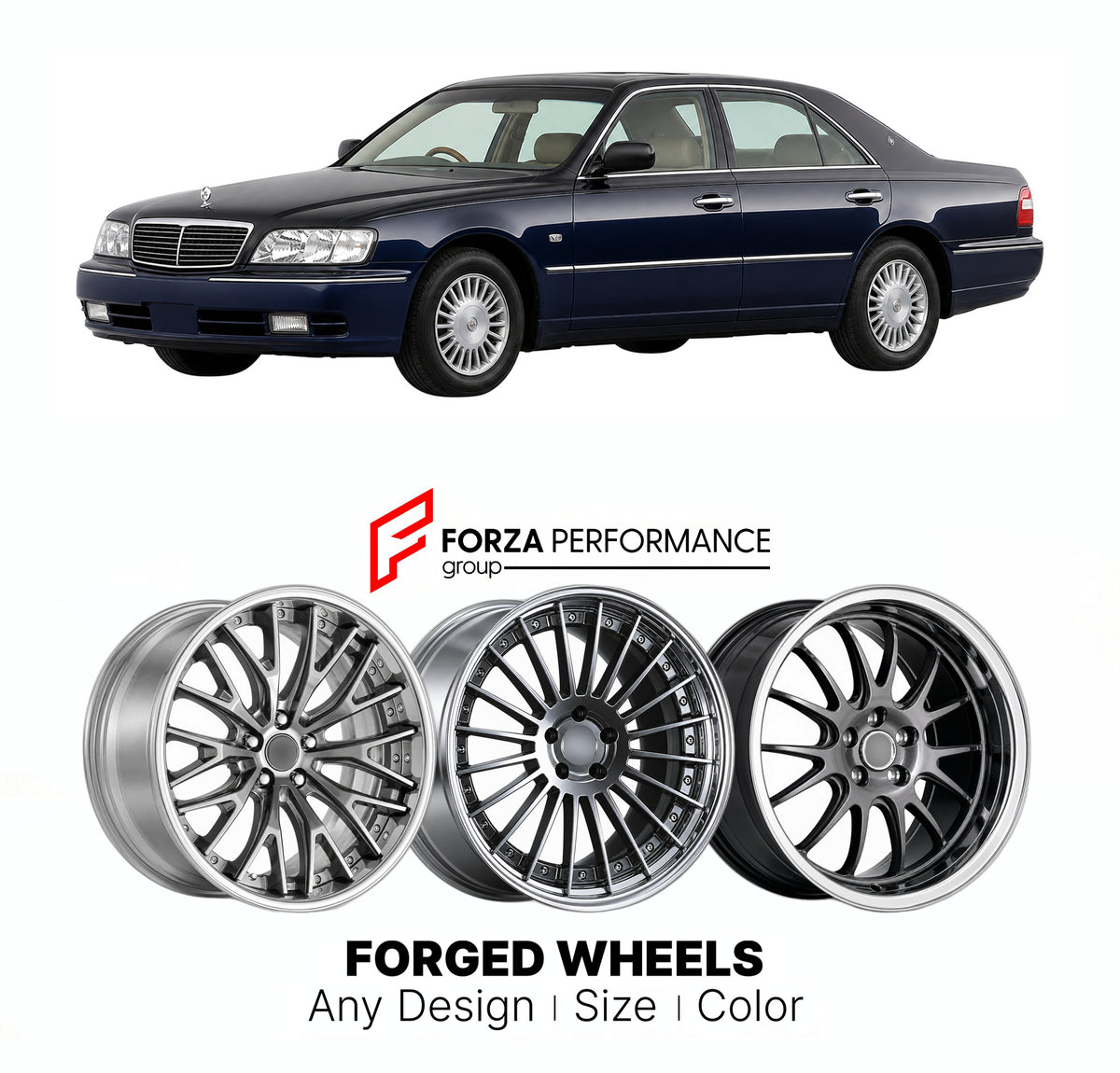CUSTOM CLASSIC VINTAGE RESTOMOD RETRO OLD SCHOOL FORGED WHEELS RIMS for NISSAN CIMA Y33 1996 - 2001

Custom forged wheels for Nissan Cima Y33 1996 - 2001. Classic, vintage, restomod and retro JDM wheel designs made to order in custom sizes, offsets, colors and finishes with guaranteed fitment.

We manufacture premium quality forged wheels rims for Nissan Cima Y33 1996 - 2001 in any design, size, color.

JDM WHEEL DESIGNS: our Japanese collection for sedans and wagons includes designs inspired by Weds Kranze