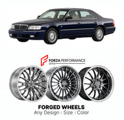 CUSTOM CLASSIC VINTAGE RESTOMOD RETRO OLD SCHOOL FORGED WHEELS RIMS for NISSAN CIMA Y33 1996 - 2001

Custom forged wheels for Nissan Cima Y33 1996 - 2001. Classic, vintage, restomod and retro JDM wheel designs made to order in custom sizes, offsets, colors and finishes with guaranteed fitment.

We manufacture premium quality forged wheels rims for Nissan Cima Y33 1996 - 2001 in any design, size, color.

JDM WHEEL DESIGNS: our Japanese collection for sedans and wagons includes designs inspired by Weds Kranze