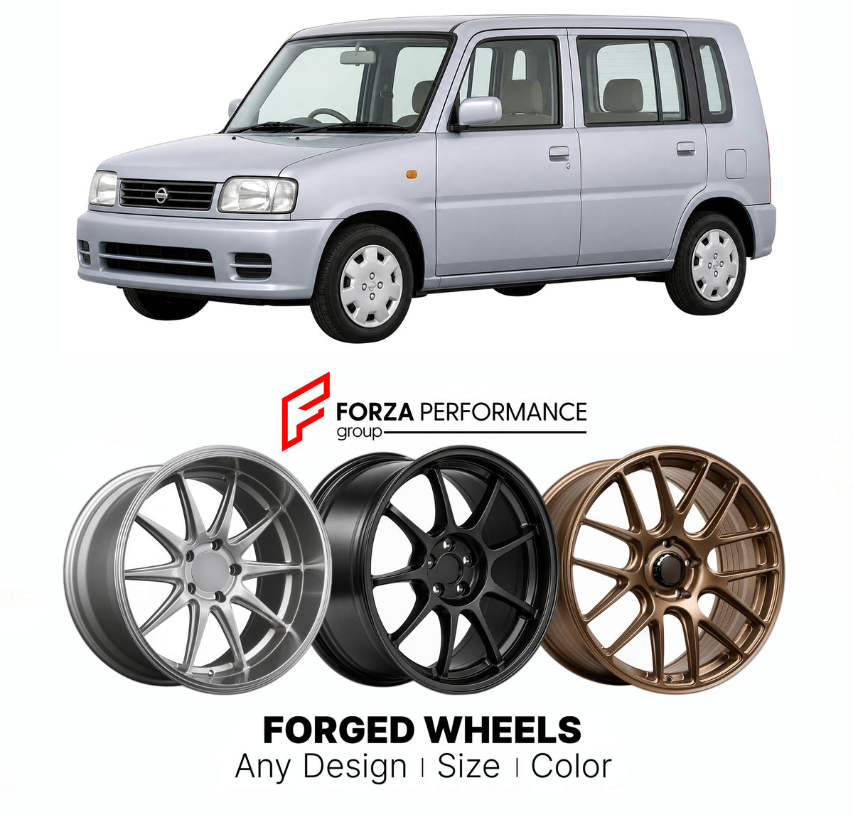 CUSTOM CLASSIC VINTAGE RESTOMOD RETRO OLD SCHOOL FORGED WHEELS RIMS for NISSAN CUBE Z10 1998 - 2002

Custom forged wheels for Nissan Cube Z10 1998 - 2002. Classic, vintage, restomod and retro JDM wheel designs made to order in custom sizes, offsets, colors and finishes with guaranteed fitment.

We manufacture premium quality forged wheels rims for Nissan Cube Z10 1998 - 2002 in any design, size, color.

JDM WHEEL DESIGNS: our Japanese collection for hatchbacks, kei cars and MPVs includes designs inspired by