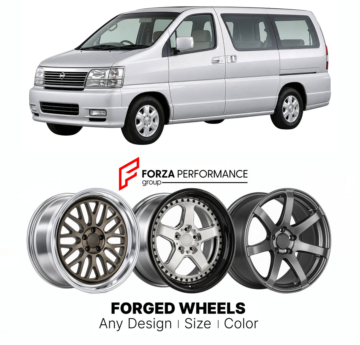 CUSTOM CLASSIC VINTAGE RESTOMOD RETRO OLD SCHOOL FORGED WHEELS RIMS for NISSAN ELGRAND E50 1997 - 2002

Custom forged wheels for Nissan Elgrand E50 1997 - 2002. Classic, vintage, restomod and retro JDM wheel designs made to order in custom sizes, offsets, colors and finishes with guaranteed fitment.

We manufacture premium quality forged wheels rims for Nissan Elgrand E50 1997 - 2002 in any design, size, color.

JDM WHEEL DESIGNS: our Japanese collection for hatchbacks, kei cars and MPVs includes designs in
