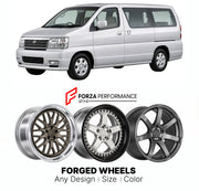 CUSTOM CLASSIC VINTAGE RESTOMOD RETRO OLD SCHOOL FORGED WHEELS RIMS for NISSAN ELGRAND E50 1997 - 2002

Custom forged wheels for Nissan Elgrand E50 1997 - 2002. Classic, vintage, restomod and retro JDM wheel designs made to order in custom sizes, offsets, colors and finishes with guaranteed fitment.

We manufacture premium quality forged wheels rims for Nissan Elgrand E50 1997 - 2002 in any design, size, color.

JDM WHEEL DESIGNS: our Japanese collection for hatchbacks, kei cars and MPVs includes designs in