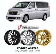 FORGED WHEELS RIMS for NISSAN ELGRAND E51 2002 - 2010

Custom forged wheels for Nissan Elgrand E51 2002 - 2010. Made-to-order monoblock, 2-piece and 3-piece rims in custom sizes, offsets, colors and finishes with guaranteed fitment.

We manufacture premium quality forged wheels rims for Nissan Elgrand E51 2002 - 2010 in any design, size, color.

JDM WHEEL DESIGNS: our Japanese collection for hatchbacks, kei cars and MPVs includes designs inspired by Rays Volk Racing, Enkei, XXR, Rota, Work Wheels, Cosmis Ra