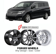 FORGED WHEELS RIMS for NISSAN ELGRAND E52 2010 - 2013

Custom forged wheels for Nissan Elgrand E52 2010 - 2013. Made-to-order monoblock, 2-piece and 3-piece rims in custom sizes, offsets, colors and finishes with guaranteed fitment.

We manufacture premium quality forged wheels rims for Nissan Elgrand E52 2010 - 2013 in any design, size, color.

JDM WHEEL DESIGNS: our Japanese collection for hatchbacks, kei cars and MPVs includes designs inspired by Rays Volk Racing, Enkei, XXR, Rota, Work Wheels, Cosmis Ra