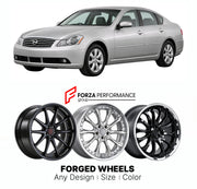FORGED WHEELS RIMS for NISSAN FUGA Y50 2004 - 2009

Custom forged wheels for Nissan Fuga Y50 2004 - 2009. Made-to-order monoblock, 2-piece and 3-piece rims in custom sizes, offsets, colors and finishes with guaranteed fitment.

We manufacture premium quality forged wheels rims for Nissan Fuga Y50 2004 - 2009 in any design, size, color.

JDM WHEEL DESIGNS: our Japanese collection for sedans and wagons includes designs inspired by Weds Kranze, Wald, Leon Hardiritt, Vossen, Kuhl Racing, Aimgain, Work Wheels, T