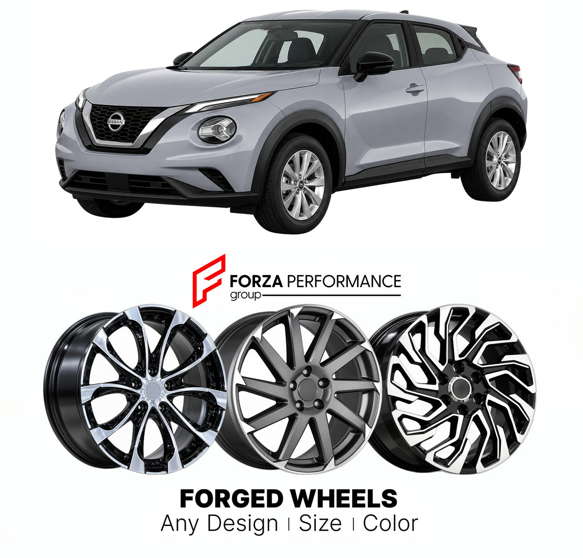 FORGED WHEELS RIMS for NISSAN JUKE F16 2019+

Custom forged wheels for Nissan Juke F16 2019+. Made-to-order monoblock, 2-piece and 3-piece rims in custom sizes, offsets, colors and finishes with guaranteed fitment.

We manufacture premium quality forged wheels rims for Nissan Juke F16 2019+ in any design, size, color.

JDM WHEEL DESIGNS: our Japanese collection for SUVs and pickups includes designs inspired by Bradley V, Method Race Wheels, Forgiato, Kuhl Racing, Mugen, TRD, Rota, Work Wheels, Impul, Vossen
