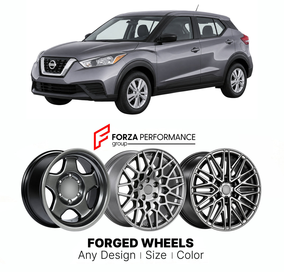FORGED WHEELS RIMS for NISSAN KICKS P15 2016 - 2020

Custom forged wheels for Nissan Kicks P15 2016 - 2020. Made-to-order monoblock, 2-piece and 3-piece rims in custom sizes, offsets, colors and finishes with guaranteed fitment.

We manufacture premium quality forged wheels rims for Nissan Kicks P15 2016 - 2020 in any design, size, color.

JDM WHEEL DESIGNS: our Japanese collection for SUVs and pickups includes designs inspired by Bradley V, Method Race Wheels, Forgiato, Kuhl Racing, Mugen, TRD, Rota, Work 