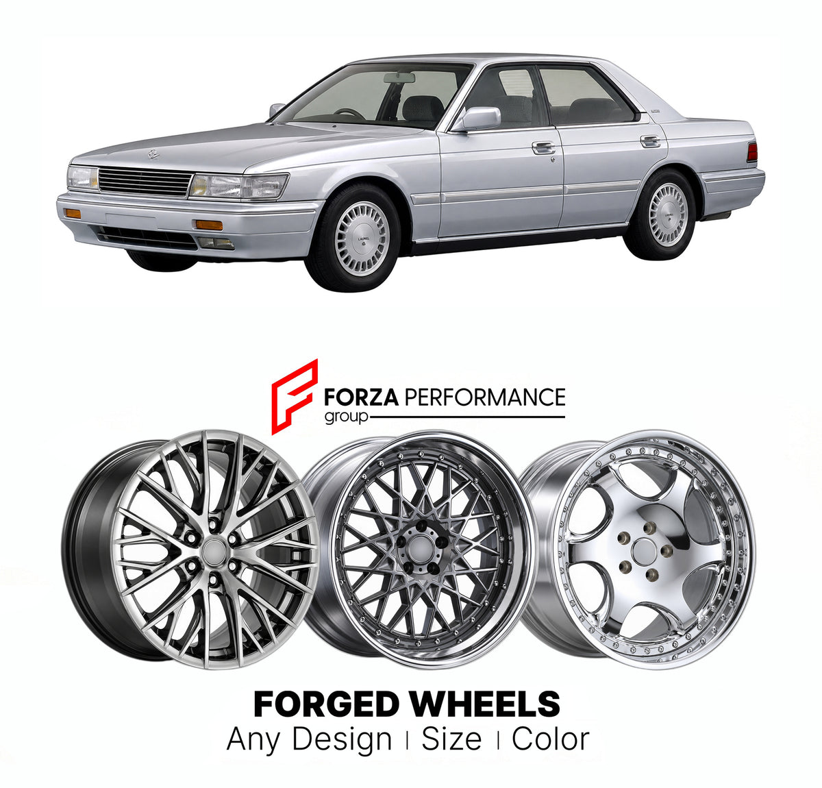 CUSTOM CLASSIC VINTAGE RESTOMOD RETRO OLD SCHOOL FORGED WHEELS RIMS for NISSAN LAUREL C33 1989 - 1993

Custom forged wheels for Nissan Laurel C33 1989 - 1993. Classic, vintage, restomod and retro JDM wheel designs made to order in custom sizes, offsets, colors and finishes with guaranteed fitment.

We manufacture premium quality forged wheels rims for Nissan Laurel C33 1989 - 1993 in any design, size, color.

JDM WHEEL DESIGNS: our Japanese collection for sedans and wagons includes designs inspired by Weds 