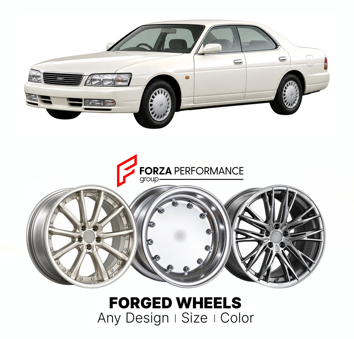 CUSTOM CLASSIC VINTAGE RESTOMOD RETRO OLD SCHOOL FORGED WHEELS RIMS for NISSAN LAUREL C34 1993 - 1997

Custom forged wheels for Nissan Laurel C34 1993 - 1997. Classic, vintage, restomod and retro JDM wheel designs made to order in custom sizes, offsets, colors and finishes with guaranteed fitment.

We manufacture premium quality forged wheels rims for Nissan Laurel C34 1993 - 1997 in any design, size, color.

JDM WHEEL DESIGNS: our Japanese collection for sedans and wagons includes designs inspired by Weds 