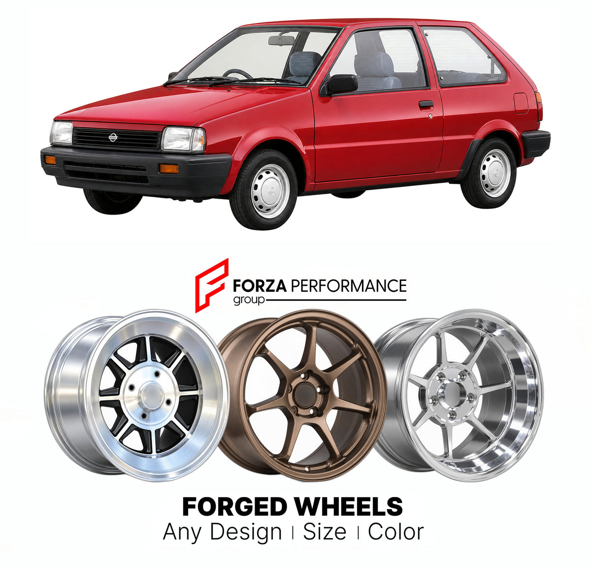 CUSTOM CLASSIC VINTAGE RESTOMOD RETRO OLD SCHOOL FORGED WHEELS RIMS for NISSAN MICRA MARCH K10 1982 - 1992

Custom forged wheels for Nissan Micra March K10 1982 - 1992. Classic, vintage, restomod and retro JDM wheel designs made to order in custom sizes, offsets, colors and finishes with guaranteed fitment.

We manufacture premium quality forged wheels rims for Nissan Micra March K10 1982 - 1992 in any design, size, color.

JDM WHEEL DESIGNS: our Japanese collection for hatchbacks, kei cars and MPVs include