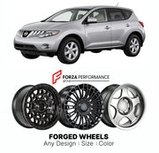FORGED WHEELS RIMS for NISSAN MURANO Z51 2007 - 2010

Custom forged wheels for Nissan Murano Z51 2007 - 2010. Made-to-order monoblock, 2-piece and 3-piece rims in custom sizes, offsets, colors and finishes with guaranteed fitment.

We manufacture premium quality forged wheels rims for Nissan Murano Z51 2007 - 2010 in any design, size, color.

JDM WHEEL DESIGNS: our Japanese collection for SUVs and pickups includes designs inspired by Bradley V, Method Race Wheels, Forgiato, Kuhl Racing, Mugen, TRD, Rota, Wo
