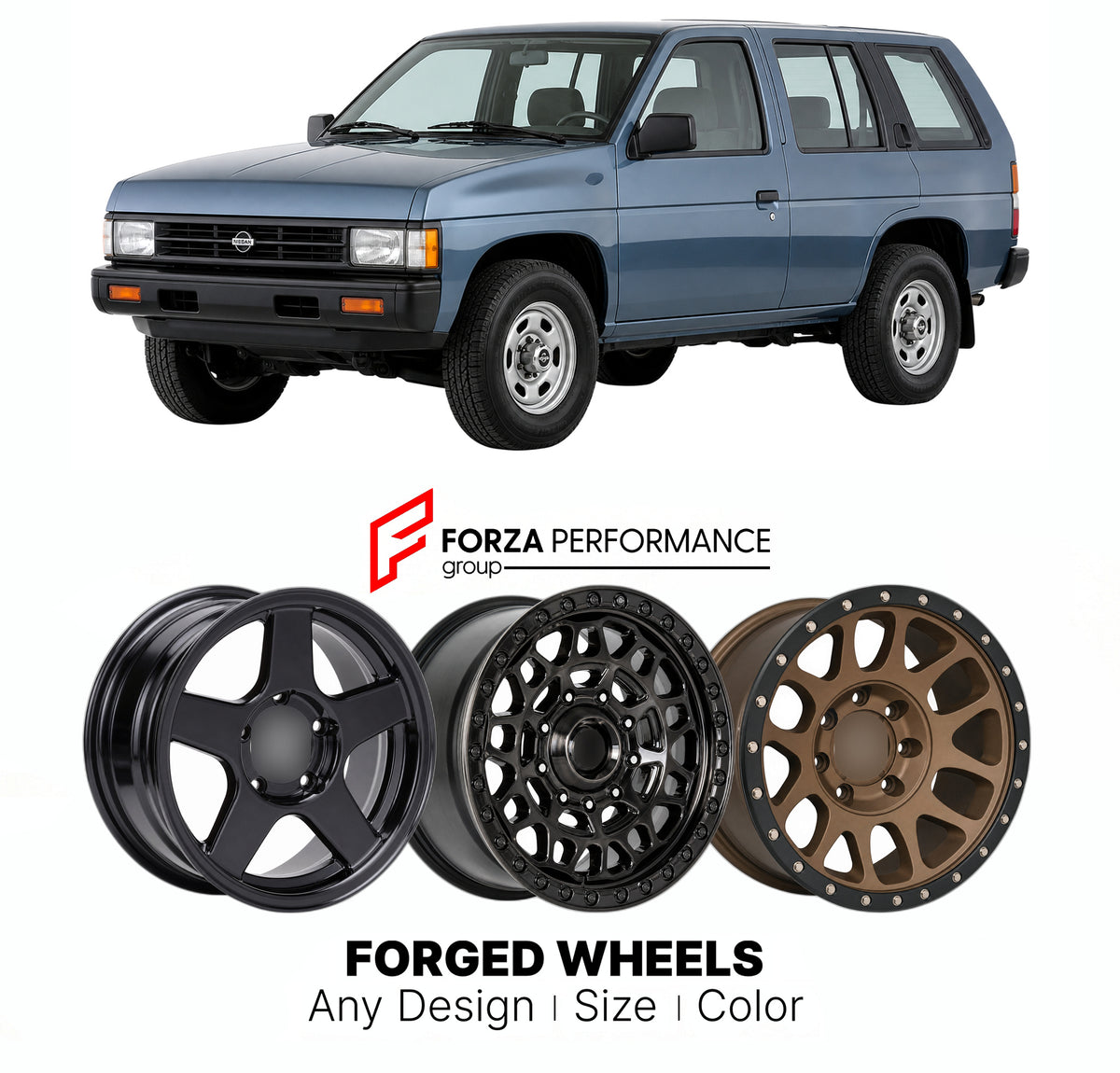 CUSTOM CLASSIC VINTAGE RESTOMOD RETRO OLD SCHOOL FORGED WHEELS RIMS for NISSAN PATHFINDER WD21 1986 - 1995

Custom forged wheels for Nissan Pathfinder WD21 1986 - 1995. Classic, vintage, restomod and retro JDM wheel designs made to order in custom sizes, offsets, colors and finishes with guaranteed fitment.

We manufacture premium quality forged wheels rims for Nissan Pathfinder WD21 1986 - 1995 in any design, size, color.

JDM WHEEL DESIGNS: our Japanese collection for SUVs and pickups includes designs ins