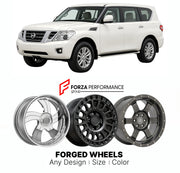 FORGED WHEELS RIMS for NISSAN PATROL Y62 2010 - 2019

Custom forged wheels for Nissan Patrol Y62 2010 - 2019. Made-to-order monoblock, 2-piece and 3-piece rims in custom sizes, offsets, colors and finishes with guaranteed fitment.

We manufacture premium quality forged wheels rims for Nissan Patrol Y62 2010 - 2019 in any design, size, color.

JDM WHEEL DESIGNS: our Japanese collection for SUVs and pickups includes designs inspired by Bradley V, Method Race Wheels, Forgiato, Kuhl Racing, Mugen, TRD, Rota, Wo