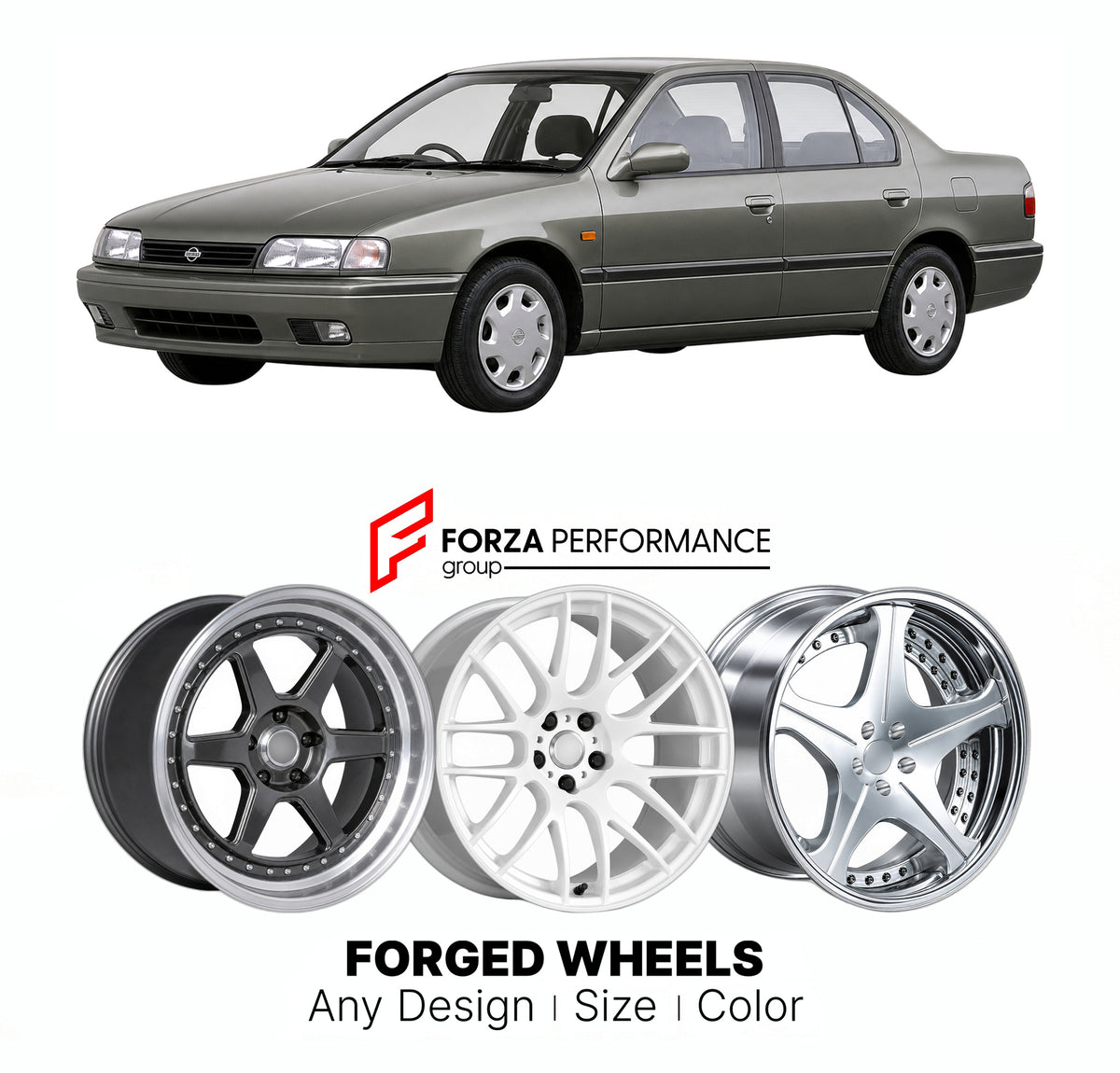 CUSTOM CLASSIC VINTAGE RESTOMOD RETRO OLD SCHOOL FORGED WHEELS RIMS for NISSAN PRIMERA P10 1990 - 1996

Custom forged wheels for Nissan Primera P10 1990 - 1996. Classic, vintage, restomod and retro JDM wheel designs made to order in custom sizes, offsets, colors and finishes with guaranteed fitment.

We manufacture premium quality forged wheels rims for Nissan Primera P10 1990 - 1996 in any design, size, color.

JDM WHEEL DESIGNS: our Japanese collection for sedans and wagons includes designs inspired by We