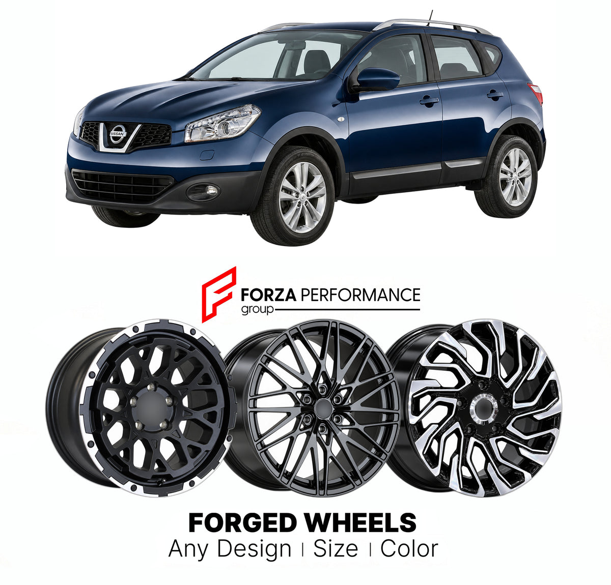 FORGED WHEELS RIMS for NISSAN QASHQAI ROGUE SPORT J10 FACELIFT 2010 - 2013

Custom forged wheels for Nissan Qashqai Rogue Sport J10 Facelift 2010 - 2013. Made-to-order monoblock, 2-piece and 3-piece rims in custom sizes, offsets, colors and finishes with guaranteed fitment.

We manufacture premium quality forged wheels rims for Nissan Qashqai Rogue Sport J10 Facelift 2010 - 2013 in any design, size, color.

JDM WHEEL DESIGNS: our Japanese collection for SUVs and pickups includes designs inspired by Bradley 