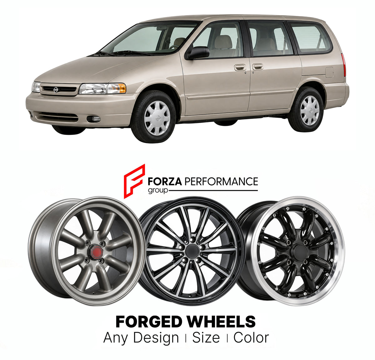 CUSTOM CLASSIC VINTAGE RESTOMOD RETRO OLD SCHOOL FORGED WHEELS RIMS for NISSAN QUEST V41 1998 - 2002

Custom forged wheels for Nissan Quest V41 1998 - 2002. Classic, vintage, restomod and retro JDM wheel designs made to order in custom sizes, offsets, colors and finishes with guaranteed fitment.

We manufacture premium quality forged wheels rims for Nissan Quest V41 1998 - 2002 in any design, size, color.

JDM WHEEL DESIGNS: our Japanese collection for hatchbacks, kei cars and MPVs includes designs inspired