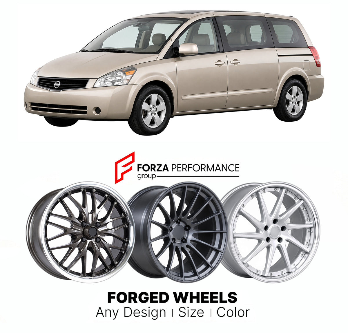 FORGED WHEELS RIMS for NISSAN QUEST V42 2003 - 2009

Custom forged wheels for Nissan Quest V42 2003 - 2009. Made-to-order monoblock, 2-piece and 3-piece rims in custom sizes, offsets, colors and finishes with guaranteed fitment.

We manufacture premium quality forged wheels rims for Nissan Quest V42 2003 - 2009 in any design, size, color.

JDM WHEEL DESIGNS: our Japanese collection for hatchbacks, kei cars and MPVs includes designs inspired by Rays Volk Racing, Enkei, XXR, Rota, Work Wheels, Cosmis Racing, 