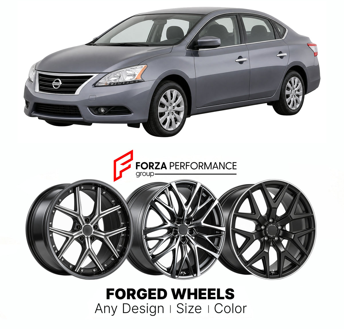 FORGED WHEELS RIMS for NISSAN SENTRA B17 2012 - 2015

Custom forged wheels for Nissan Sentra B17 2012 - 2015. Made-to-order monoblock, 2-piece and 3-piece rims in custom sizes, offsets, colors and finishes with guaranteed fitment.

We manufacture premium quality forged wheels rims for Nissan Sentra B17 2012 - 2015 in any design, size, color.

JDM WHEEL DESIGNS: our Japanese collection for sedans and wagons includes designs inspired by Weds Kranze, Wald, Leon Hardiritt, Vossen, Kuhl Racing, Aimgain, Work Whe