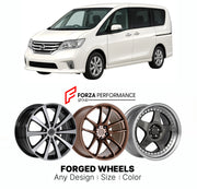 FORGED WHEELS RIMS for NISSAN SERENA C26 2010 - 2016

Custom forged wheels for Nissan Serena C26 2010 - 2016. Made-to-order monoblock, 2-piece and 3-piece rims in custom sizes, offsets, colors and finishes with guaranteed fitment.

We manufacture premium quality forged wheels rims for Nissan Serena C26 2010 - 2016 in any design, size, color.

JDM WHEEL DESIGNS: our Japanese collection for hatchbacks, kei cars and MPVs includes designs inspired by Rays Volk Racing, Enkei, XXR, Rota, Work Wheels, Cosmis Racin