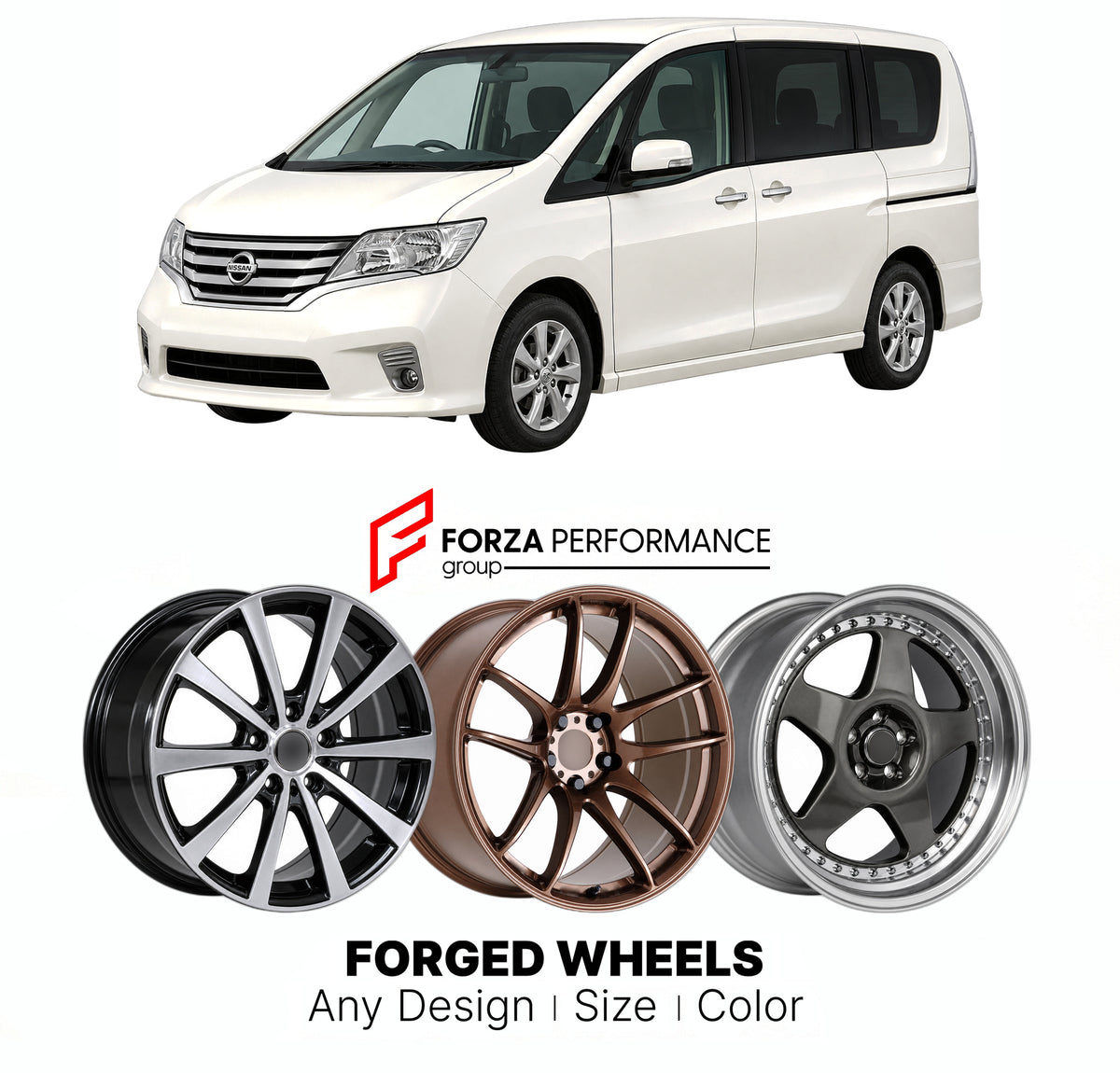 FORGED WHEELS RIMS for NISSAN SERENA C26 2010 - 2016

Custom forged wheels for Nissan Serena C26 2010 - 2016. Made-to-order monoblock, 2-piece and 3-piece rims in custom sizes, offsets, colors and finishes with guaranteed fitment.

We manufacture premium quality forged wheels rims for Nissan Serena C26 2010 - 2016 in any design, size, color.

JDM WHEEL DESIGNS: our Japanese collection for hatchbacks, kei cars and MPVs includes designs inspired by Rays Volk Racing, Enkei, XXR, Rota, Work Wheels, Cosmis Racin