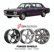 CUSTOM CLASSIC VINTAGE RESTOMOD RETRO OLD SCHOOL FORGED WHEELS RIMS for NISSAN SKYLINE C10 1968 - 1972

Custom forged wheels for Nissan Skyline C10 1968 - 1972. Classic, vintage, restomod and retro JDM wheel designs made to order in custom sizes, offsets, colors and finishes with guaranteed fitment.

We manufacture premium quality forged wheels rims for Nissan Skyline C10 1968 - 1972 in any design, size, color.

JDM WHEEL DESIGNS: our Japanese collection for sports cars and coupes includes designs inspired 