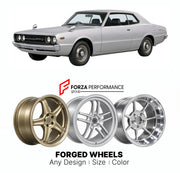 CUSTOM CLASSIC VINTAGE RESTOMOD RETRO OLD SCHOOL FORGED WHEELS RIMS for NISSAN SKYLINE C210 1977 - 1981

Custom forged wheels for Nissan Skyline C210 1977 - 1981. Classic, vintage, restomod and retro JDM wheel designs made to order in custom sizes, offsets, colors and finishes with guaranteed fitment.

We manufacture premium quality forged wheels rims for Nissan Skyline C210 1977 - 1981 in any design, size, color.

JDM WHEEL DESIGNS: our Japanese collection for sports cars and coupes includes designs inspir