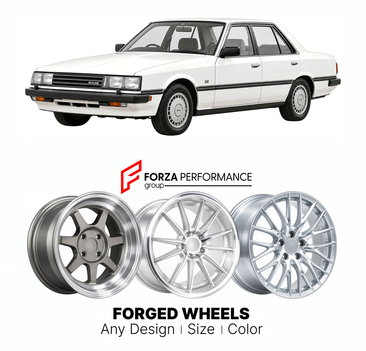 CUSTOM CLASSIC VINTAGE RESTOMOD RETRO OLD SCHOOL FORGED WHEELS RIMS for NISSAN SKYLINE R30 1981 - 1985

Custom forged wheels for Nissan Skyline R30 1981 - 1985. Classic, vintage, restomod and retro JDM wheel designs made to order in custom sizes, offsets, colors and finishes with guaranteed fitment.

We manufacture premium quality forged wheels rims for Nissan Skyline R30 1981 - 1985 in any design, size, color.

JDM WHEEL DESIGNS: our Japanese collection for sports cars and coupes includes designs inspired 