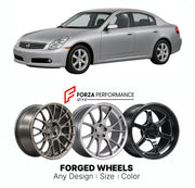 FORGED WHEELS RIMS for NISSAN SKYLINE V35 2001 - 2007

Custom forged wheels for Nissan Skyline V35 2001 - 2007. Made-to-order monoblock, 2-piece and 3-piece rims in custom sizes, offsets, colors and finishes with guaranteed fitment.

We manufacture premium quality forged wheels rims for Nissan Skyline V35 2001 - 2007 in any design, size, color.

JDM WHEEL DESIGNS: our Japanese collection for sports cars and coupes includes designs inspired by Rays Volk Racing, XXR, SSR, Enkei, Cosmis Racing, Rota, Liberty W