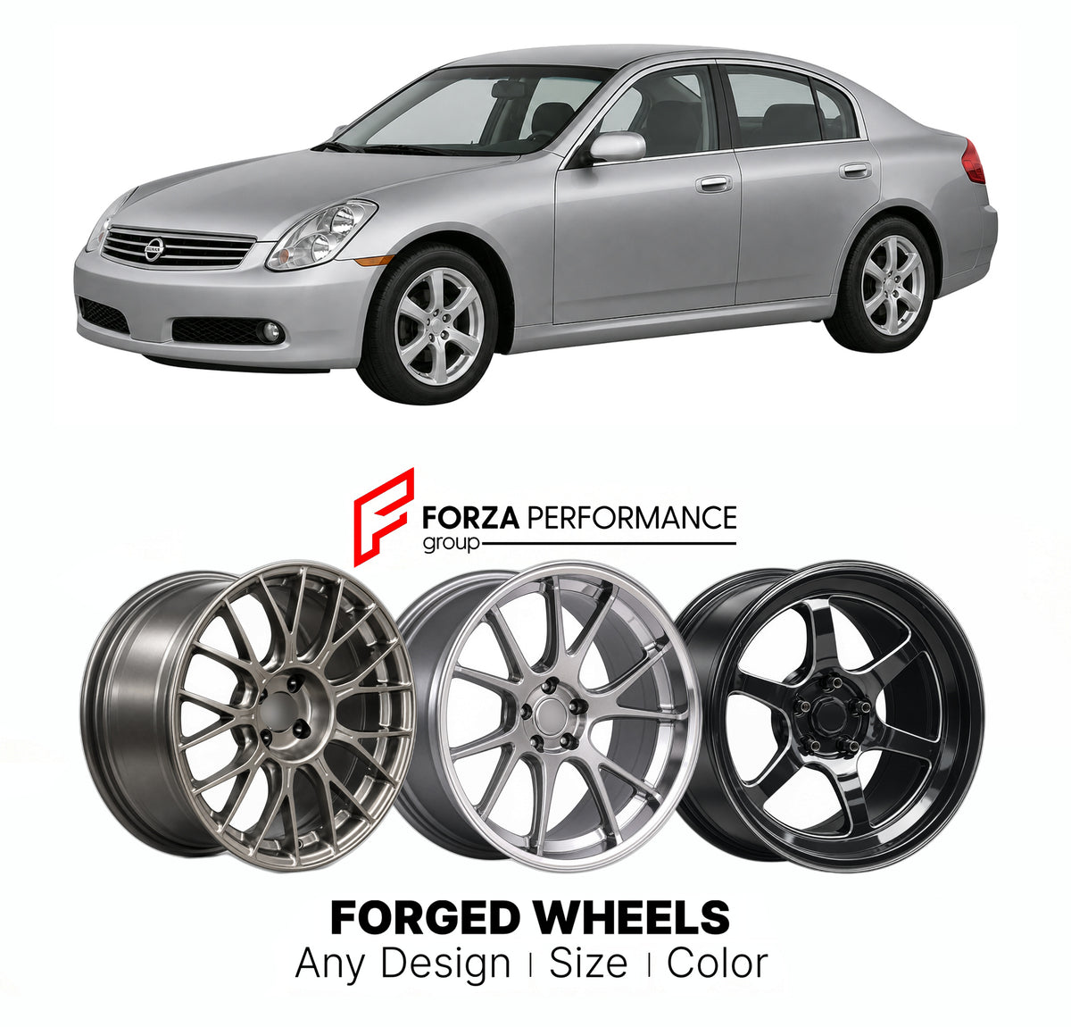 FORGED WHEELS RIMS for NISSAN SKYLINE V35 2001 - 2007

Custom forged wheels for Nissan Skyline V35 2001 - 2007. Made-to-order monoblock, 2-piece and 3-piece rims in custom sizes, offsets, colors and finishes with guaranteed fitment.

We manufacture premium quality forged wheels rims for Nissan Skyline V35 2001 - 2007 in any design, size, color.

JDM WHEEL DESIGNS: our Japanese collection for sports cars and coupes includes designs inspired by Rays Volk Racing, XXR, SSR, Enkei, Cosmis Racing, Rota, Liberty W