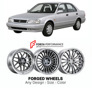 CUSTOM CLASSIC VINTAGE RESTOMOD RETRO OLD SCHOOL FORGED WHEELS RIMS for NISSAN SUNNY B14 1994 - 1999

Custom forged wheels for Nissan Sunny B14 1994 - 1999. Classic, vintage, restomod and retro JDM wheel designs made to order in custom sizes, offsets, colors and finishes with guaranteed fitment.

We manufacture premium quality forged wheels rims for Nissan Sunny B14 1994 - 1999 in any design, size, color.

JDM WHEEL DESIGNS: our Japanese collection for sedans and wagons includes designs inspired by Weds Kra