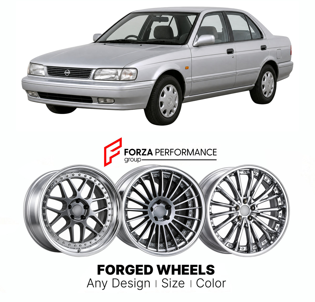 CUSTOM CLASSIC VINTAGE RESTOMOD RETRO OLD SCHOOL FORGED WHEELS RIMS for NISSAN SUNNY B14 1994 - 1999

Custom forged wheels for Nissan Sunny B14 1994 - 1999. Classic, vintage, restomod and retro JDM wheel designs made to order in custom sizes, offsets, colors and finishes with guaranteed fitment.

We manufacture premium quality forged wheels rims for Nissan Sunny B14 1994 - 1999 in any design, size, color.

JDM WHEEL DESIGNS: our Japanese collection for sedans and wagons includes designs inspired by Weds Kra