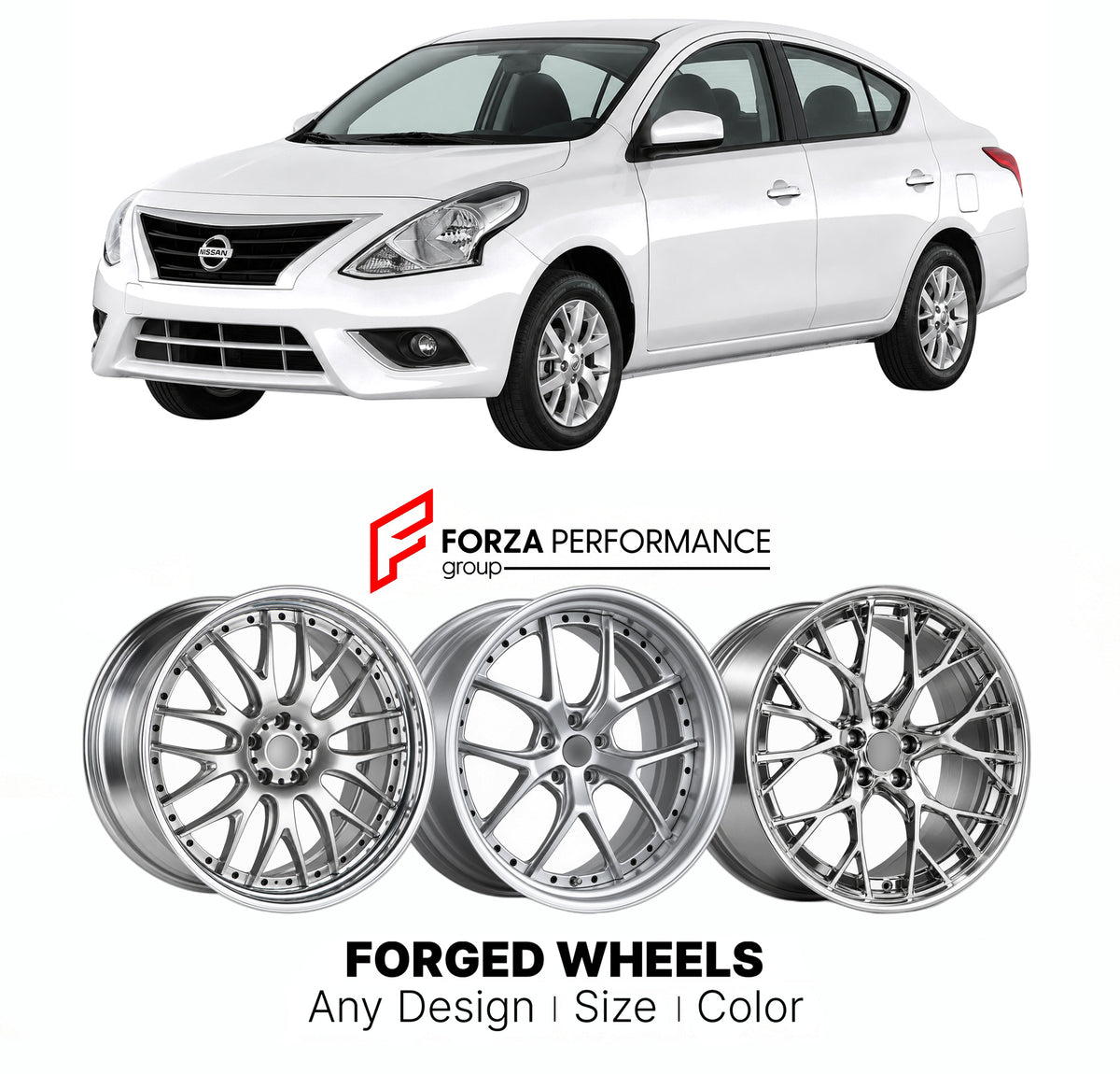 FORGED WHEELS RIMS for NISSAN SUNNY N17 2011 - 2020

Custom forged wheels for Nissan Sunny N17 2011 - 2020. Made-to-order monoblock, 2-piece and 3-piece rims in custom sizes, offsets, colors and finishes with guaranteed fitment.

We manufacture premium quality forged wheels rims for Nissan Sunny N17 2011 - 2020 in any design, size, color.

JDM WHEEL DESIGNS: our Japanese collection for sedans and wagons includes designs inspired by Weds Kranze, Wald, Leon Hardiritt, Vossen, Kuhl Racing, Aimgain, Work Wheels