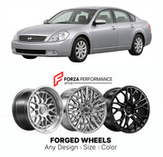 FORGED WHEELS RIMS for NISSAN TEANA J31 2003 - 2008

Custom forged wheels for Nissan Teana J31 2003 - 2008. Made-to-order monoblock, 2-piece and 3-piece rims in custom sizes, offsets, colors and finishes with guaranteed fitment.

We manufacture premium quality forged wheels rims for Nissan Teana J31 2003 - 2008 in any design, size, color.

JDM WHEEL DESIGNS: our Japanese collection for sedans and wagons includes designs inspired by Weds Kranze, Wald, Leon Hardiritt, Vossen, Kuhl Racing, Aimgain, Work Wheels