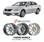 FORGED WHEELS RIMS for NISSAN TEANA L33 2013 - 2020

Custom forged wheels for Nissan Teana L33 2013 - 2020. Made-to-order monoblock, 2-piece and 3-piece rims in custom sizes, offsets, colors and finishes with guaranteed fitment.

We manufacture premium quality forged wheels rims for Nissan Teana L33 2013 - 2020 in any design, size, color.

JDM WHEEL DESIGNS: our Japanese collection for sedans and wagons includes designs inspired by Weds Kranze, Wald, Leon Hardiritt, Vossen, Kuhl Racing, Aimgain, Work Wheels