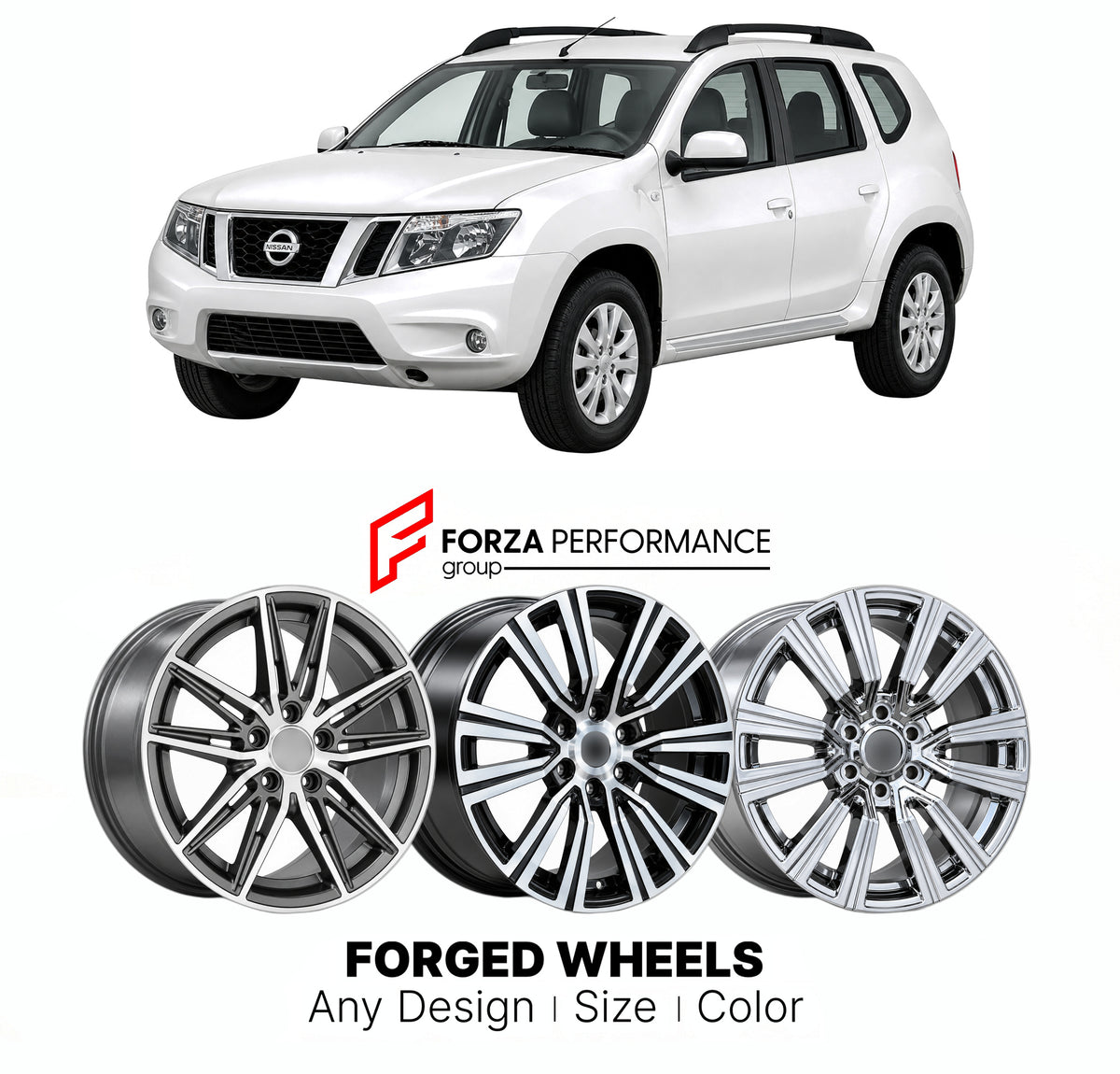 FORGED WHEELS RIMS for NISSAN TERRANO D10 2013 - 2022

Custom forged wheels for Nissan Terrano D10 2013 - 2022. Made-to-order monoblock, 2-piece and 3-piece rims in custom sizes, offsets, colors and finishes with guaranteed fitment.

We manufacture premium quality forged wheels rims for Nissan Terrano D10 2013 - 2022 in any design, size, color.

JDM WHEEL DESIGNS: our Japanese collection for SUVs and pickups includes designs inspired by Bradley V, Method Race Wheels, Forgiato, Kuhl Racing, Mugen, TRD, Rota,