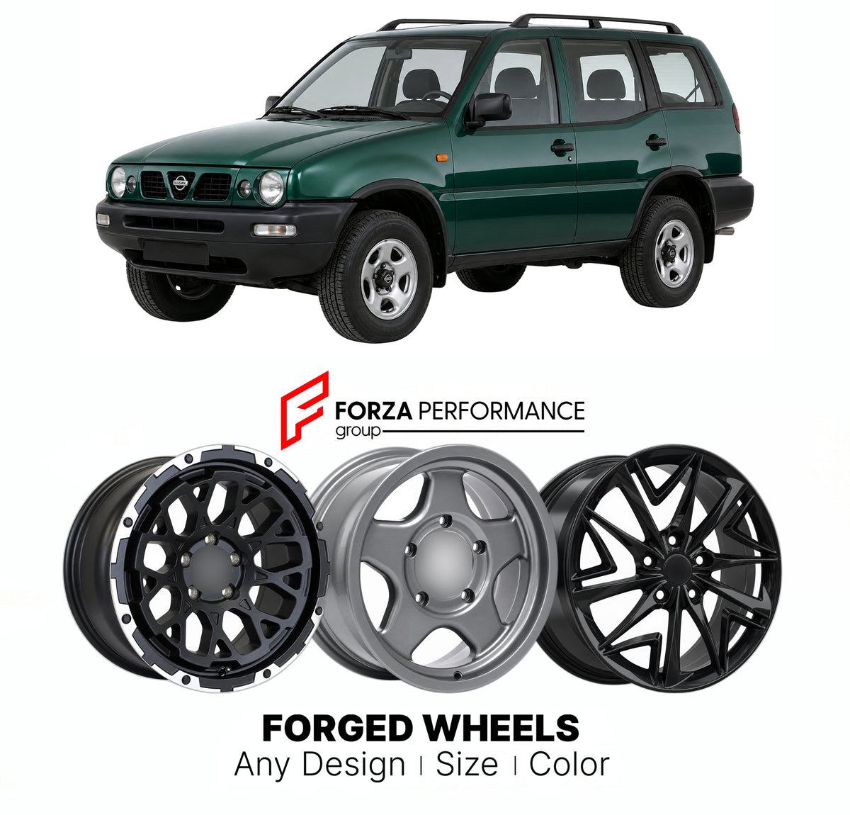 CUSTOM CLASSIC VINTAGE RESTOMOD RETRO OLD SCHOOL FORGED WHEELS RIMS for NISSAN TERRANO R20 1993 - 2006

Custom forged wheels for Nissan Terrano R20 1993 - 2006. Classic, vintage, restomod and retro JDM wheel designs made to order in custom sizes, offsets, colors and finishes with guaranteed fitment.

We manufacture premium quality forged wheels rims for Nissan Terrano R20 1993 - 2006 in any design, size, color.

JDM WHEEL DESIGNS: our Japanese collection for SUVs and pickups includes designs inspired by Bra