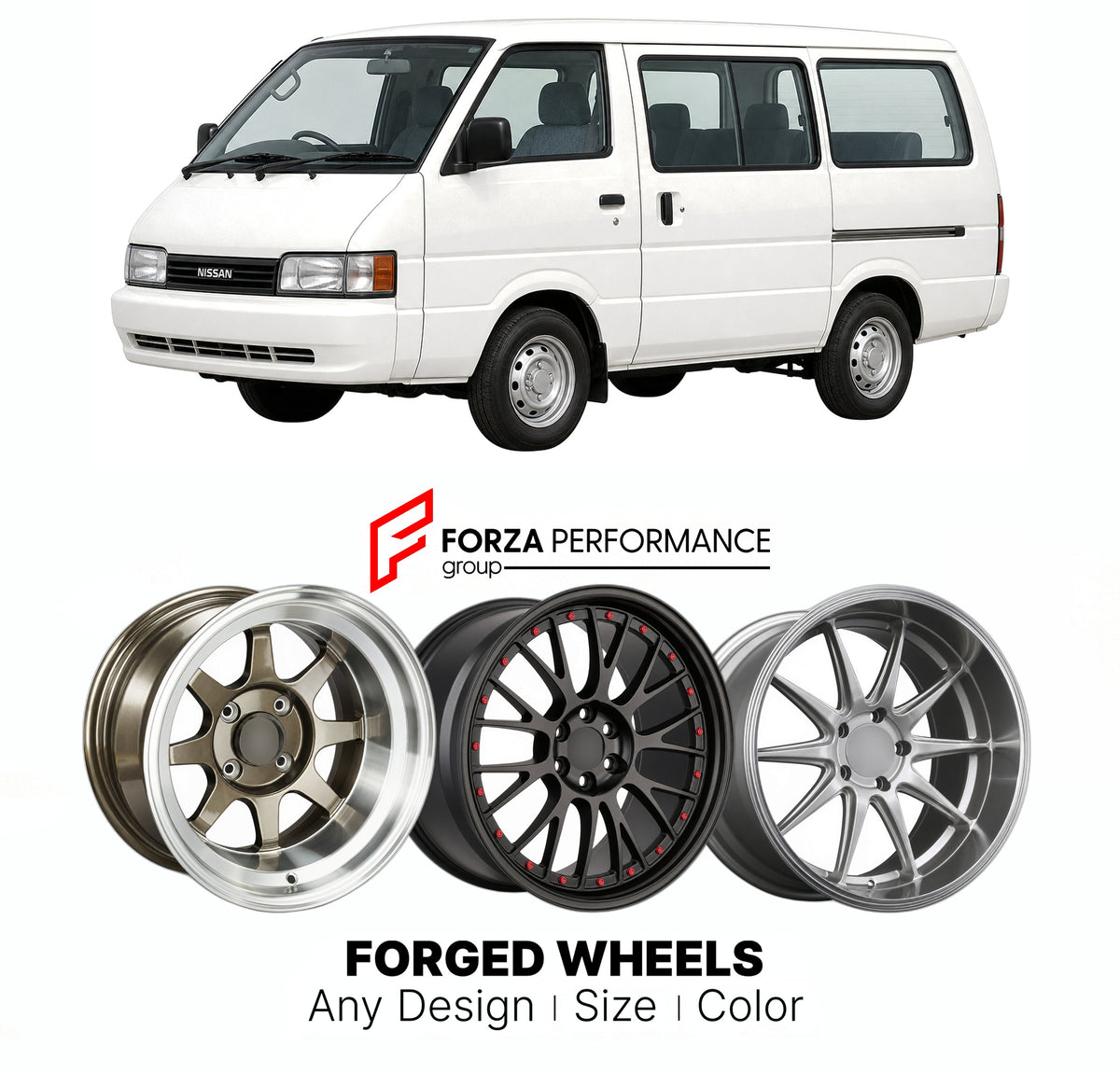 CUSTOM CLASSIC VINTAGE RESTOMOD RETRO OLD SCHOOL FORGED WHEELS RIMS for NISSAN VANETTE S20 1994 - 1999

Custom forged wheels for Nissan Vanette S20 1994 - 1999. Classic, vintage, restomod and retro JDM wheel designs made to order in custom sizes, offsets, colors and finishes with guaranteed fitment.

We manufacture premium quality forged wheels rims for Nissan Vanette S20 1994 - 1999 in any design, size, color.

JDM WHEEL DESIGNS: our Japanese collection for hatchbacks, kei cars and MPVs includes designs in