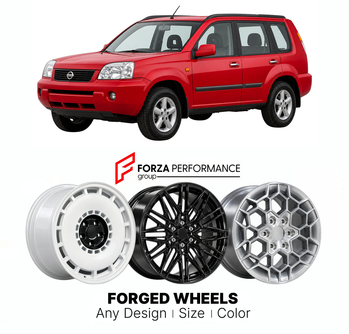 FORGED WHEELS RIMS for NISSAN X-TRAIL ROGUE T30 2000 - 2003

Custom forged wheels for Nissan X-Trail Rogue T30 2000 - 2003. Made-to-order monoblock, 2-piece and 3-piece rims in custom sizes, offsets, colors and finishes with guaranteed fitment.

We manufacture premium quality forged wheels rims for Nissan X-Trail Rogue T30 2000 - 2003 in any design, size, color.

JDM WHEEL DESIGNS: our Japanese collection for SUVs and pickups includes designs inspired by Bradley V, Method Race Wheels, Forgiato, Kuhl Racing,