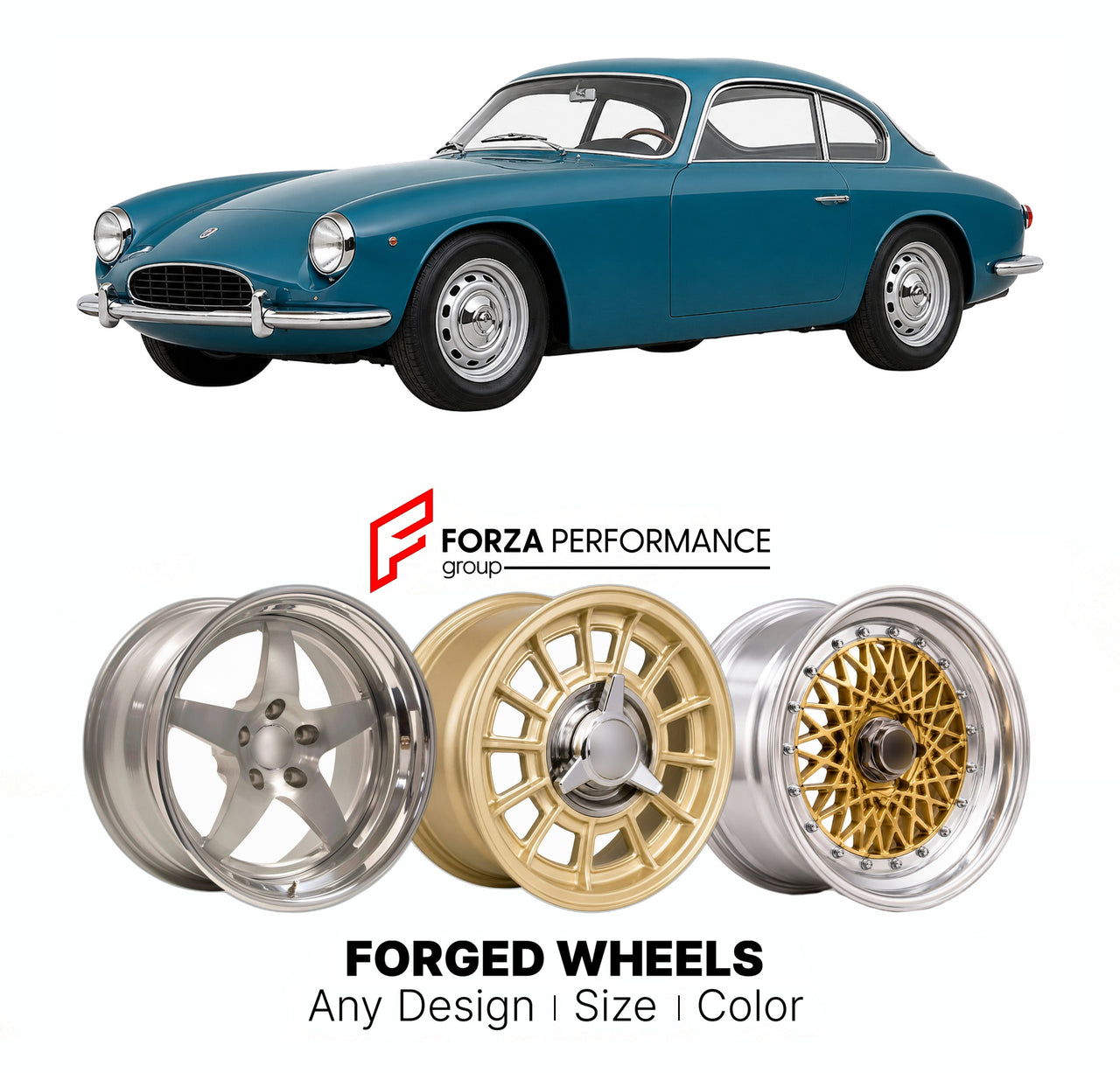 CUSTOM CLASSIC VINTAGE RESTOMOD RETRO OLD SCHOOL FORGED WHEELS RIMS for OSCA 1600 GT ZAGATO TOURING FISSORE 1960 - 1963

Custom forged wheels for OSCA 1600 GT Zagato Touring Fissore 1960 - 1963. Classic, vintage, restomod wheel designs made to order in custom sizes, offsets, colors and finishes.

We manufacture premium quality forged wheels rims for OSCA 1600 GT Zagato Touring Fissore 1960 - 1963 in any design, size, color.

THIS WHEEL DESIGN CAN BE CUSTOM-MADE FOR YOUR CAR IN ANY SIZE AND COLOR OPTIONS
Ava