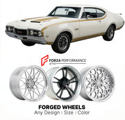 CUSTOM CLASSIC VINTAGE RESTOMOD RETRO OLD SCHOOL FORGED WHEELS RIMS for OLDSMOBILE 442 HURST 1968 - 1972
Custom forged wheels for classic American muscle cars. Ideal for restomod builds, vintage restorations, and show cars. Deep dish and retro styling available.

We manufacture premium quality forged wheels rims for Oldsmobile 442 Hurst 1968 - 1972 in any design, size, color.

THIS WHEEL DESIGN CAN BE CUSTOM-MADE FOR YOUR CAR IN ANY SIZE AND COLOR OPTIONS
Available in monoblock, 2-piece, 3-piece, duoblock, 