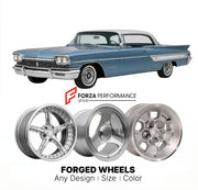 CUSTOM CLASSIC VINTAGE RESTOMOD RETRO OLD SCHOOL FORGED WHEELS RIMS for OLDSMOBILE 88 1958 - 1960
Custom forged wheels for classic American muscle cars. Ideal for restomod builds, vintage restorations, and show cars. Deep dish and retro styling available.

We manufacture premium quality forged wheels rims for Oldsmobile 88 1958 - 1960 in any design, size, color.

THIS WHEEL DESIGN CAN BE CUSTOM-MADE FOR YOUR CAR IN ANY SIZE AND COLOR OPTIONS
Available in monoblock, 2-piece, 3-piece, duoblock, beadlock
3D wh