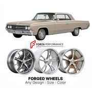 CUSTOM CLASSIC VINTAGE RESTOMOD RETRO OLD SCHOOL FORGED WHEELS RIMS for OLDSMOBILE 88 1961 - 1964
Custom forged wheels for classic American muscle cars. Ideal for restomod builds, vintage restorations, and show cars. Deep dish and retro styling available.

We manufacture premium quality forged wheels rims for Oldsmobile 88 1961 - 1964 in any design, size, color.

THIS WHEEL DESIGN CAN BE CUSTOM-MADE FOR YOUR CAR IN ANY SIZE AND COLOR OPTIONS
Available in monoblock, 2-piece, 3-piece, duoblock, beadlock
3D wh