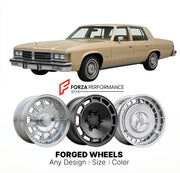 CUSTOM CLASSIC VINTAGE RESTOMOD RETRO OLD SCHOOL FORGED WHEELS RIMS for OLDSMOBILE 88 1977 - 1985
Custom forged wheels for classic American muscle cars. Ideal for restomod builds, vintage restorations, and show cars. Deep dish and retro styling available.

We manufacture premium quality forged wheels rims for Oldsmobile 88 1977 - 1985 in any design, size, color.

THIS WHEEL DESIGN CAN BE CUSTOM-MADE FOR YOUR CAR IN ANY SIZE AND COLOR OPTIONS
Available in monoblock, 2-piece, 3-piece, duoblock, beadlock
3D wh