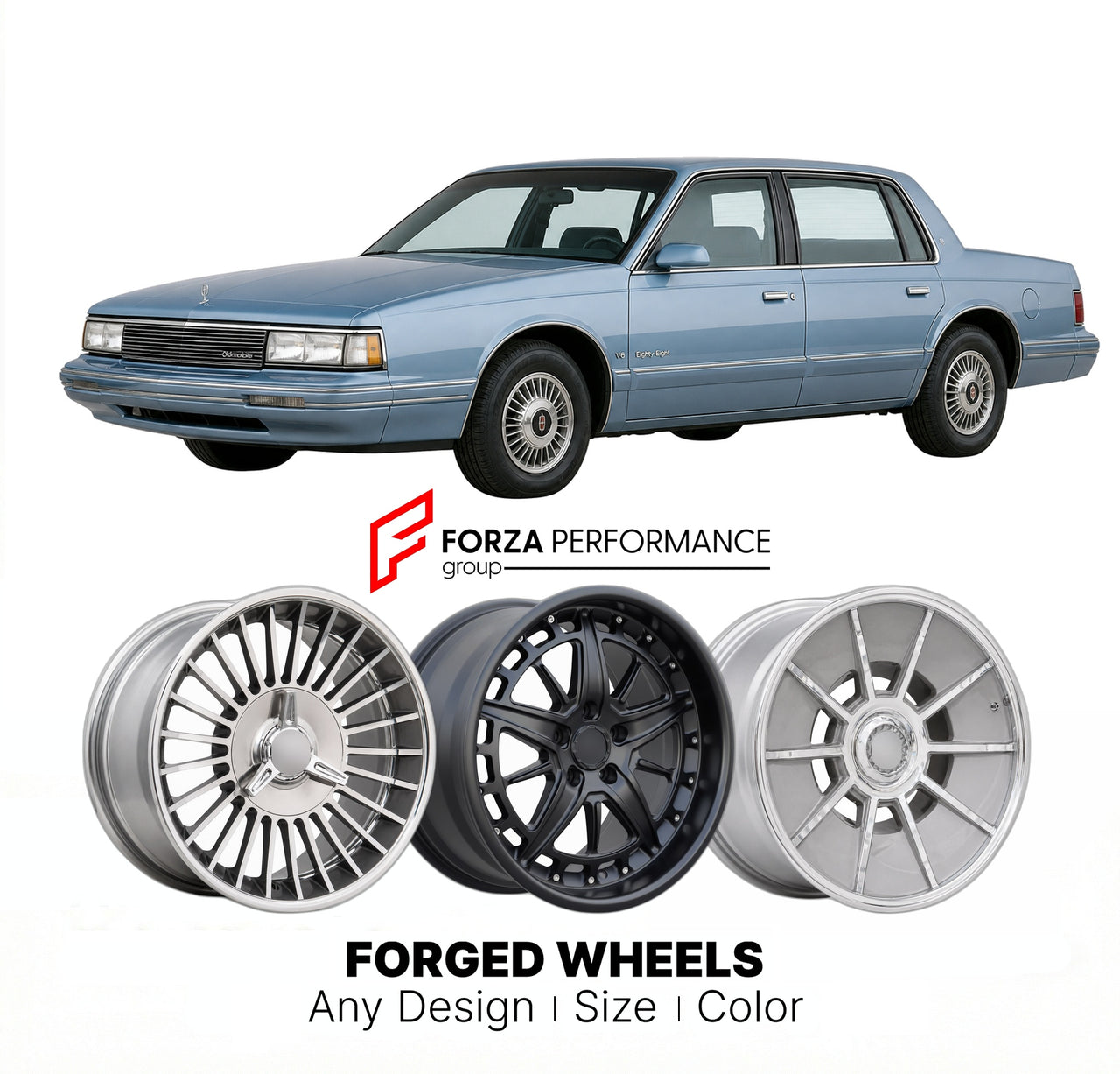 CUSTOM CLASSIC VINTAGE RESTOMOD RETRO OLD SCHOOL FORGED WHEELS RIMS for OLDSMOBILE 88 1986 - 1990
Custom forged wheels for classic American muscle cars. Ideal for restomod builds, vintage restorations, and show cars. Deep dish and retro styling available.

We manufacture premium quality forged wheels rims for Oldsmobile 88 1986 - 1990 in any design, size, color.

THIS WHEEL DESIGN CAN BE CUSTOM-MADE FOR YOUR CAR IN ANY SIZE AND COLOR OPTIONS
Available in monoblock, 2-piece, 3-piece, duoblock, beadlock
3D wh