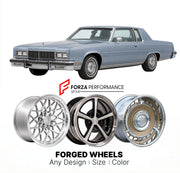 CUSTOM CLASSIC VINTAGE RESTOMOD RETRO OLD SCHOOL FORGED WHEELS RIMS for OLDSMOBILE 98 1977 - 1984
Custom forged wheels for classic American muscle cars. Ideal for restomod builds, vintage restorations, and show cars. Deep dish and retro styling available.

We manufacture premium quality forged wheels rims for Oldsmobile 98 1977 - 1984 in any design, size, color.

THIS WHEEL DESIGN CAN BE CUSTOM-MADE FOR YOUR CAR IN ANY SIZE AND COLOR OPTIONS
Available in monoblock, 2-piece, 3-piece, duoblock, beadlock
3D wh